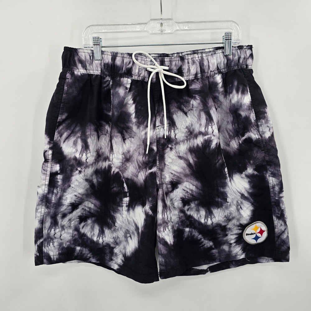 NFL Team Apparel Pittsburgh Steelers‎ Tie Dye Swim Trunks Mens XXL Black White